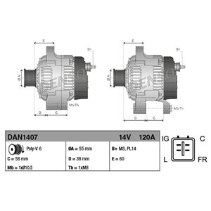 DAN1407 Generaator (14V, 120A) sobib: JAGUAR X TYPE I 2.1/2.5/3.0 06.01 1