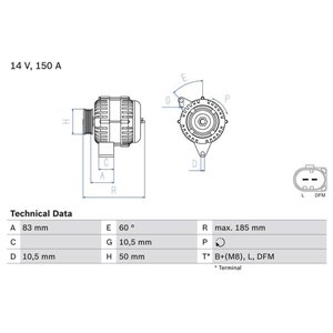 0 986 047 560 Generaator (14V, 150A) sobib: MERCEDES C (CL203), C (W203), C T M