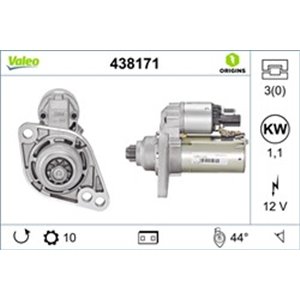 VAL438171 Starter (12V, 1,1kW) sobib: AUDI A1, A3, TT SEAT ALTEA, ALTEA XL