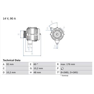 0 986 039 740 Alternator (14V, 90A) fits: MERCEDES C T MODEL (S202), C (W202), 