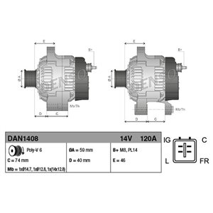 DAN1408 Alternator (14V, 120A) fits: JAGUAR S TYPE II, XJ 2.5/3.0 01.99 0