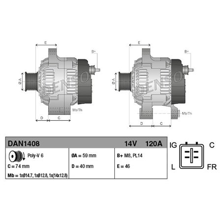DAN1408 Generator (14V, 120A) passar: JAGUAR S TYPE II, XJ 2.5/3.0 01.99 0