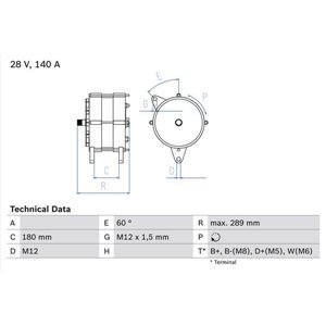 0 986 041 640 Alternator (28V, 140A) fits: SETRA 300 OM442.980/OM446.930/OM446.