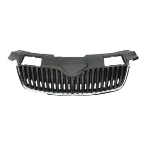6502-07-7515994P Front grille (with chrome stipe, black/chrome) fits: SKODA FABIA 