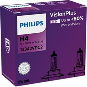 PHI 12342VPC2 Pirn H4 VisionPlus Plus 60% (pakend, 2 tk, 12V, 60/55W, sokli tüü