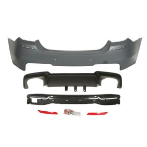 BLIC 5506-00-0067952KP - Bumper (rear, with valance, M-PAKIET, with parking sensor holes, for painting, with a cut-out for exhau