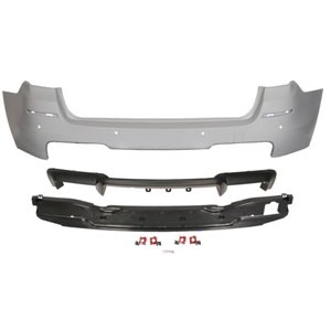 BLIC 5506-00-0067957KP - Bumper (rear, with valance, M-PAKIET, with parking sensor holes, for painting, with a cut-out for exhau