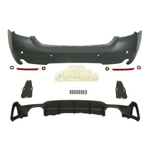 BLIC 5506-00-0070959KP - Bumper (rear, M-PAKIET, complete, with parking sensor holes, for painting, with a cut-out for exhaust p
