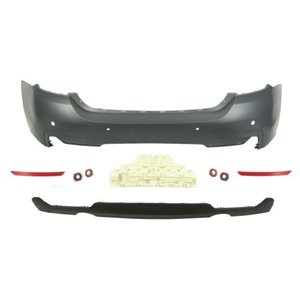 BLIC 5506-00-0070957KP - Bumper (rear, M-PAKIET, complete, with parking sensor holes, for painting, with a cut-out for exhaust p