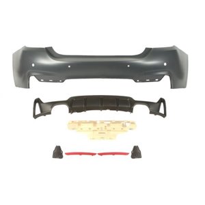 BLIC 5506-00-0070952KP - Bumper (rear, M-PAKIET, complete, number of parking sensor holes: 4, for painting, with a cut-out for e