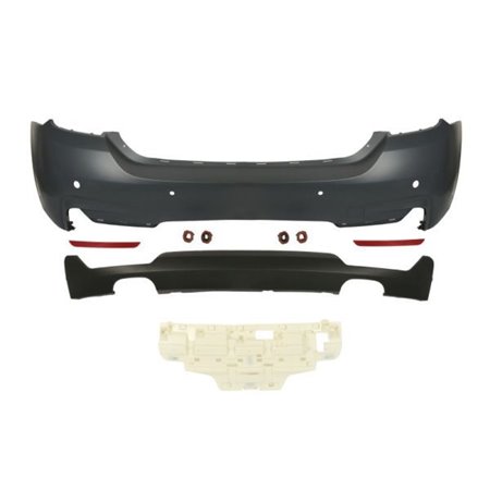 BLIC 5506-00-0070958KP - Bumper (rear, M-PAKIET, complete, with parking sensor holes, for painting, with a cut-out for exhaust p