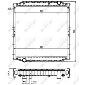 NRF 51569A Mootoriradiaator (z ramą) MAN L 2000, M 2000 L D 0826 LFL, D 0836