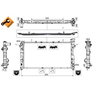 NRF 53734 - Engine radiator (with easy fit elements) fits: CHRYSLER VOYAGER IV; DODGE CARAVAN 3.3/3.8 02.00-12.08