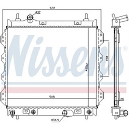 NIS 61002 Mootori radiaator sobib: CHRYSLER PT CRUISER 1.6/2.0/2.4 06.00 12
