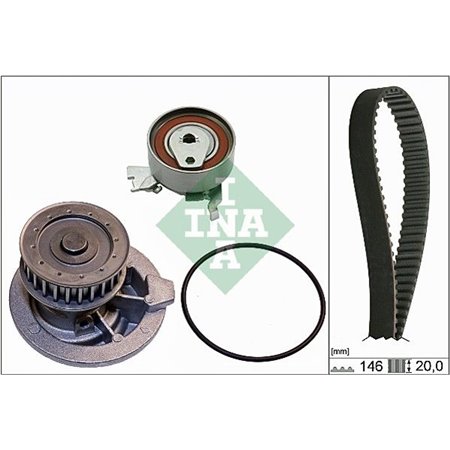 INA 530 0147 30 - Timing set (belt + pulley + water pump) fits: CHEVROLET ASTRA, ZAFIRA OPEL ASTRA F, CALIBRA A, FRONTERA A SPO