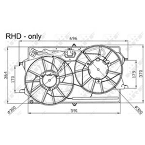 NRF 47033 - Radiator fan (with housing) fits: FORD FOCUS I 1.4-2.0 08.98-03.05