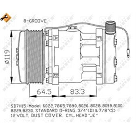 NRF 32142 Air conditioning compressor fits: CASE IH 110, 120, 130, 140, 120