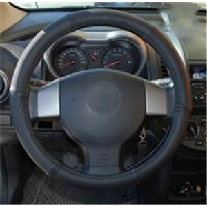 The steering wheel cover is made of high-quality leather. It is stress-resistant, has a high tensile strength, resistance to tea