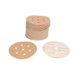 SUNMIGHT SUN52607 - GOLD Sandpaper: disc, rip tape, number of holes: 7, gradation: P100, diameter:150mm, colour: beige, packagin