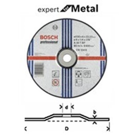 BOSCH 2 608 600 228 - Disc for cutting for polishing with lowered centre, 10pcs, 230mm x 6mm, Expert for metal, intended use: m