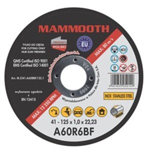 MAMMOOTH M.CI41.A60RBF.125.1/B - Disc for cutting straight, 25pcs, 125mm x 1mm, A60R6BF, intended use: metal / stainless steel /