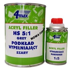 4MAX 1101-07-0003E - Primer filler, grey, 1L, with hardener, type of application: gun, proportions: 5:1, application (for the su