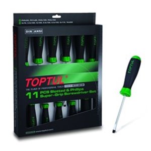 TOPTUL GAAE1101 - Set of screwdrivers, mixed 11 pcs, profile: Phillips PH / slotted