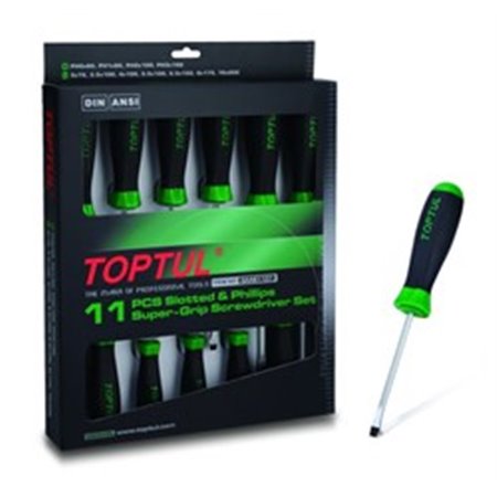 TOPTUL GAAE1101 - Set of screwdrivers, mixed 11 pcs, profile: Phillips PH / slotted