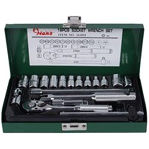 HANS 2618M - Set of socket wrenches, 6PT socket(s) / extension bar(s) / ratchet(s) / universal joint(s) 1/4\\\