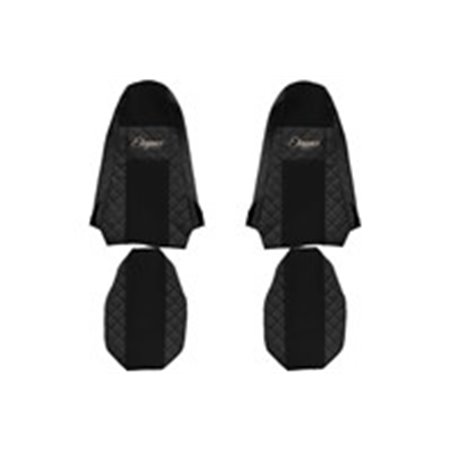 F-CORE FX15 BLACK - Seat covers ELEGANCE Q (black, material eco-leather quilted / velours, integrated driver's headrest integra
