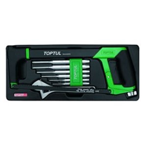 8PCS - Hacksaw, Adjustable Wrench & Pin Punch SetPLASTIC TRAY:All TOPTUL high quality drawer tool sets are currently designed wi