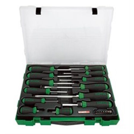 TOPTUL GZC2005 - Set of screwdrivers, mixed 20 pcs, profile: Phillips PH / slotted, packaging: plastic suitcase