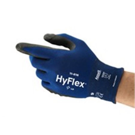 ANSELL 11-816-XL - Skyddshandskar, 12 par, HYFLEX, nitril / nylon / spandex, färg: svart/blå, storlek: 10/XL, halkskydd a