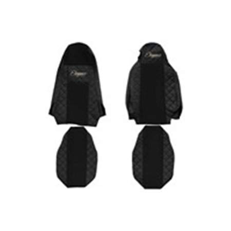 F-CORE FX16 BLACK - Seat covers ELEGANCE Q (black, material eco-leather quilted / velours, integrated driver's headrest integra