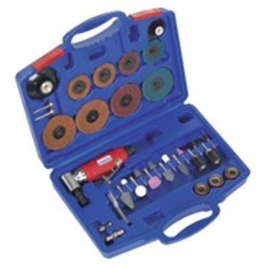 SEALEY Set: angle grinder, 3mm and 6mm handle + set of stones and grinding discs (42 pcs.)