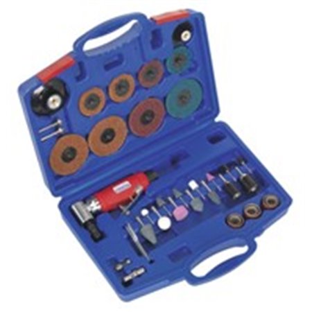 SEALEY Set: angle grinder, 3mm and 6mm handle + set of stones and grinding discs (42 pcs.)