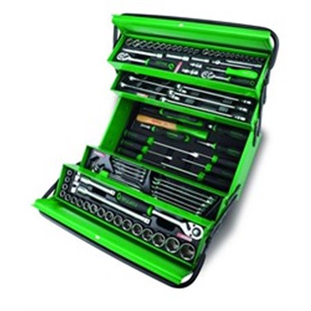 TOPTUL GCAZ094A - Verktygslåda med utrustning, antal verktyg: 94 st, metall, antal utrustade lådor: 1 st, grön