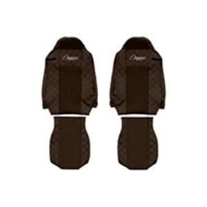 F-CORE FX17 BROWN - Seat covers ELEGANCE Q (brown, material eco-leather quilted / velours) fits: IVECO STRALIS I, STRALIS II 01.