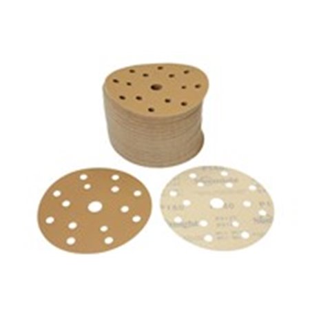 SUNMIGHT SUN44309 - GOLD Sandpaper: disc, rip tape, number of holes: 15, gradation: P150, diameter:150mm, colour: beige, packagi
