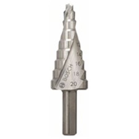 BOSCH 2 608 597 519 - Multi-step drill, HSS, 1pcs, drill bit diameter: 4 6 8 12 14 16 18 20mm, total length: 70,5mm, inte